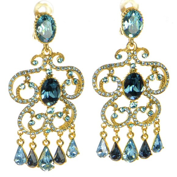 Vintage Oscar De La Renta Crystal Chandelier Clip Earrings - Picture 1 of 5